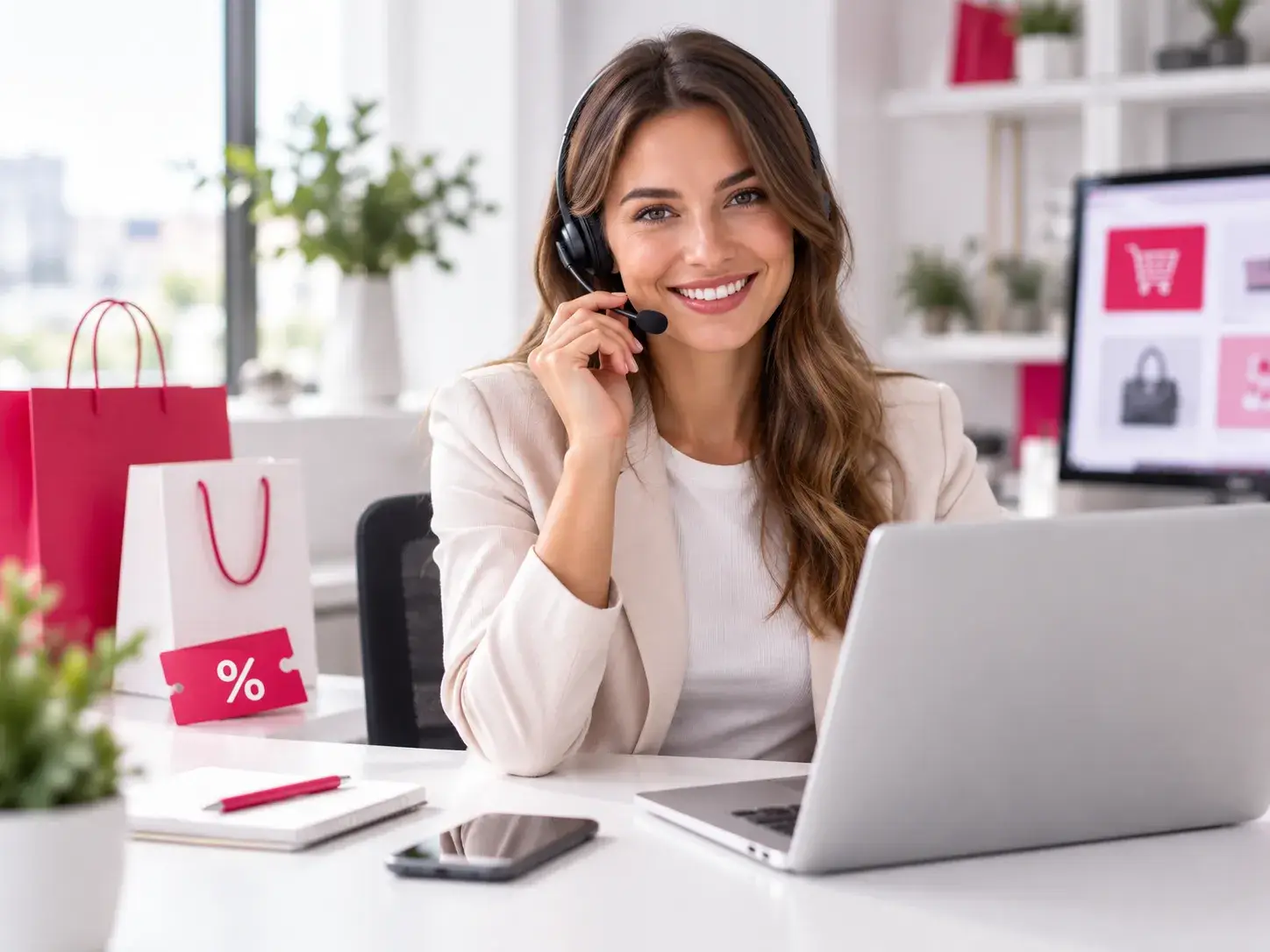 Medewerker van Kortingscode Plein helpt bezoekers via Contact met vragen over kortingscodes, aanbiedingen en online shoppen.